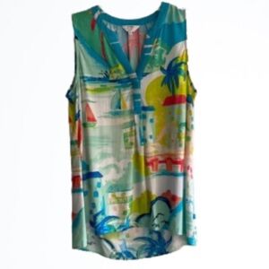 Crown & Ivy Bright Colorful Tropical Scenery Blouse